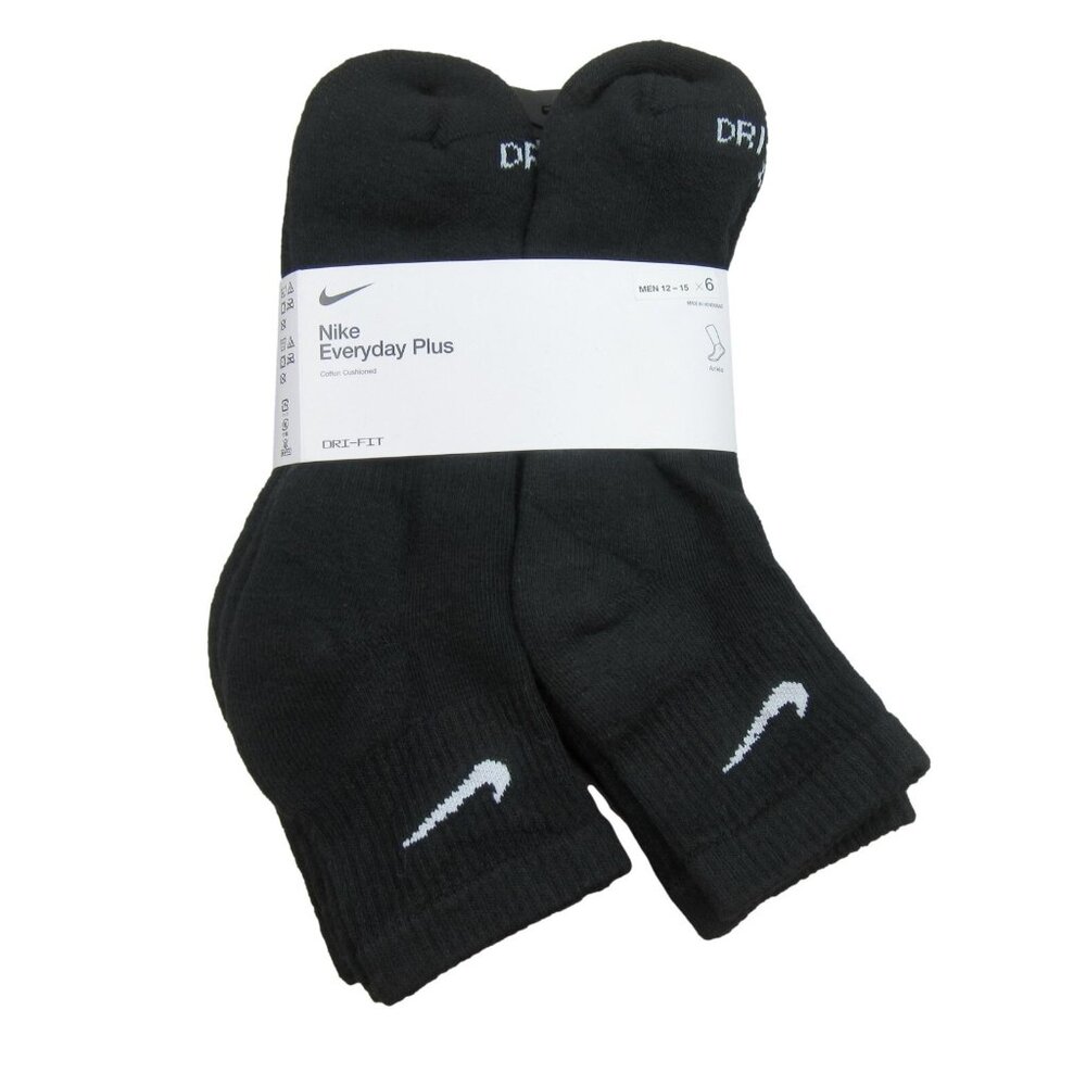 Nike Everyday Plus Ankle Socks 6 Pack Men's Size XL 12-15 Black NEW